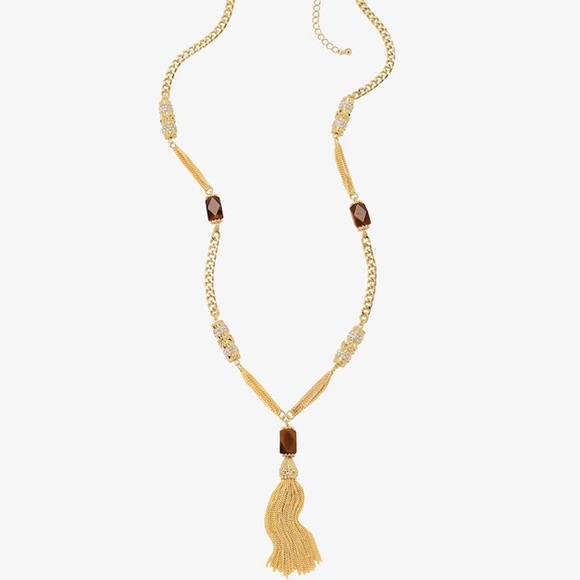 White House Black Market Jewelry - WHBM Tiger Eye & Tassel Pendant Long Necklace